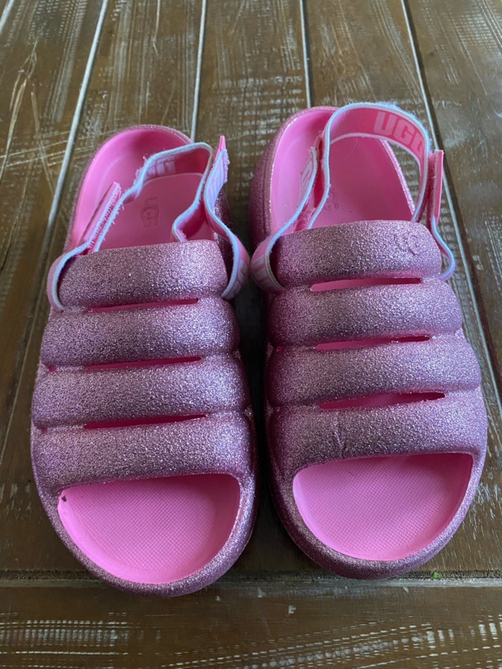 UGG Kids Pink Glitter Puffer Slide Sandals size 5